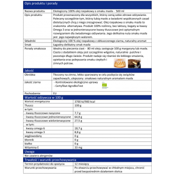 Olandia EKO Olej Z Zarodków Rzepaku Masłowy 500ml-7692