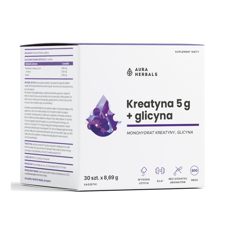 Aura Herbals Kreatyna monohydrat 5 g + glicyna 30s-25147