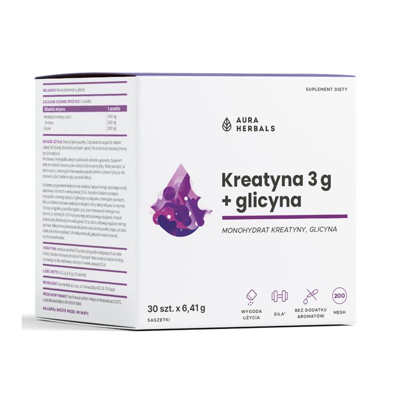 Aura Herbals Kreatyna monohydrat 3 g + glicyna 30s-25143